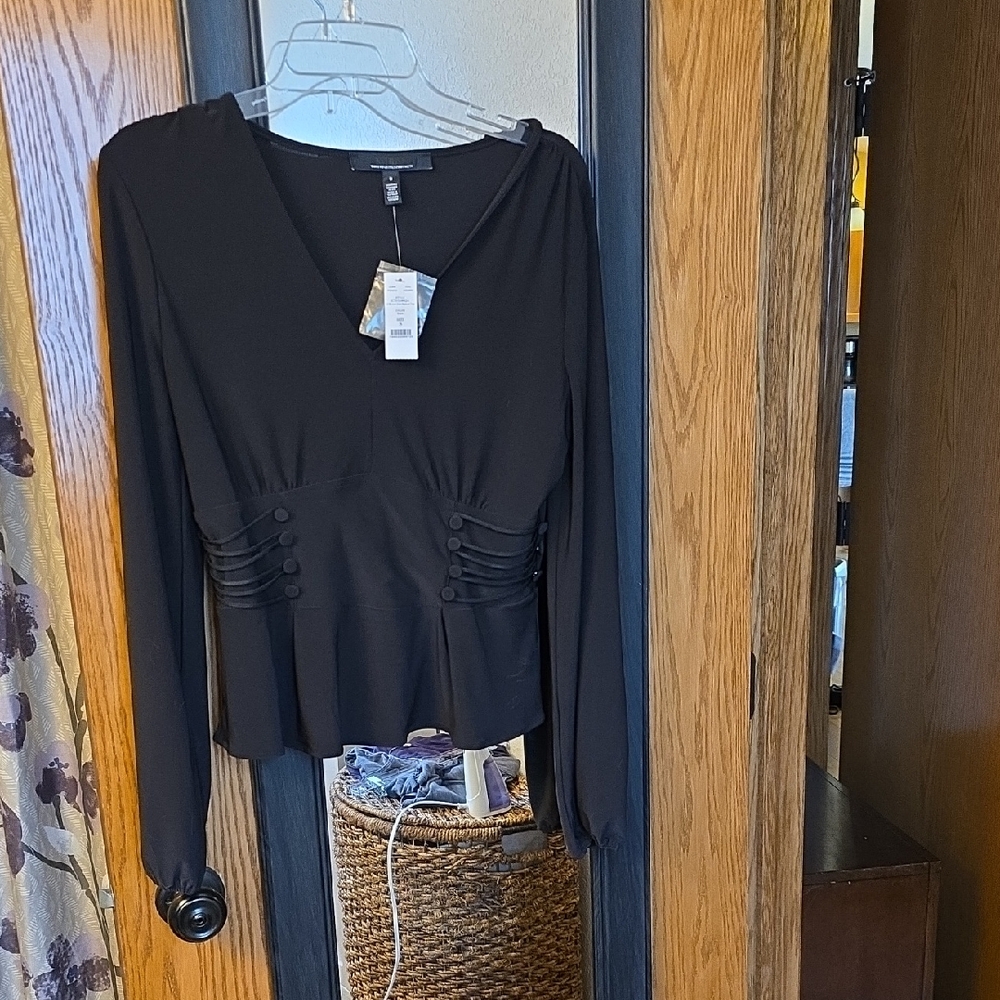 White House Black Market Black Ruched Long Sleeve Blouse
